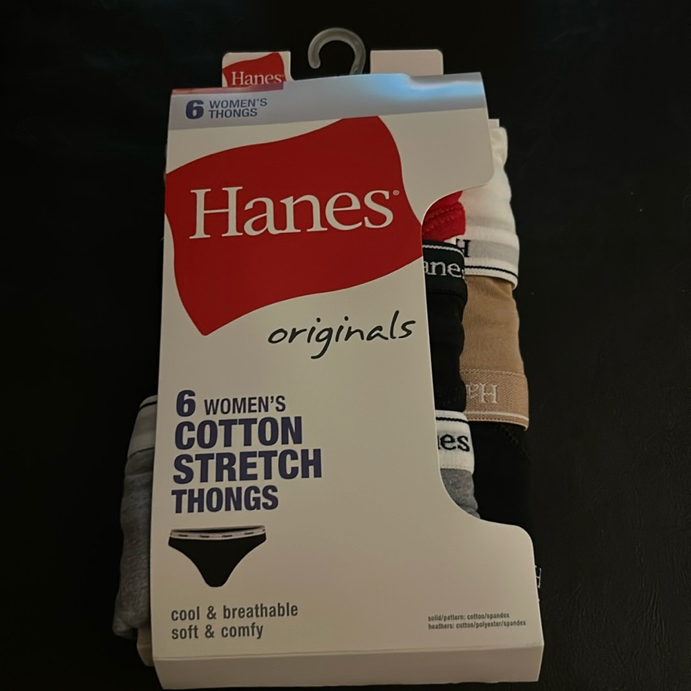 NWT! 6PK Hanes Originals Women's Thong Underwear, Breathable Stretch Cotton